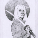 woman, warrior, samurai, sword, leather jacket, badass, pencil, graphite