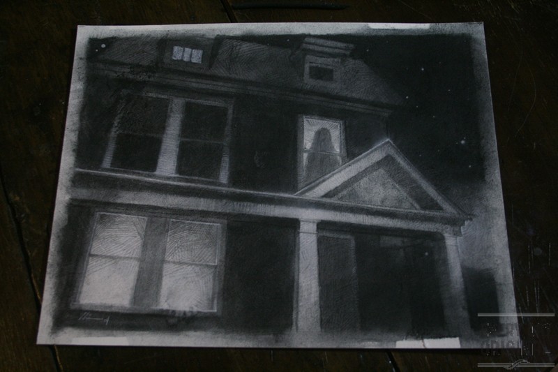 horror, house, ghost, scary, charcoal, chalk