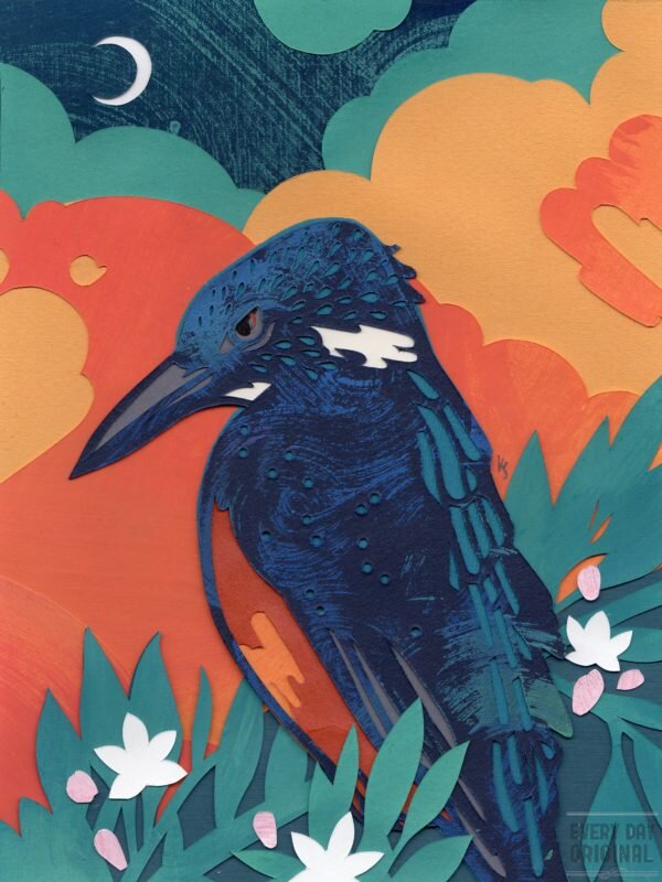 Azure Kingfisher and Waxflowers by Kevin Jay Stanton