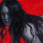 Monochrome Woman on Red #1