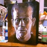 Photo of the painting on woodblock in Dorman's studio