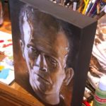 Photo of the painting on woodblock in Dorman's studio