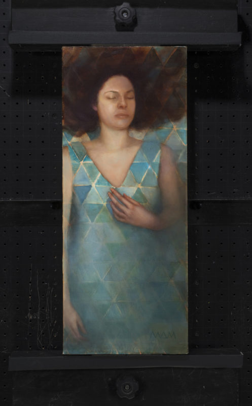 oil painting of woman floating in meditation