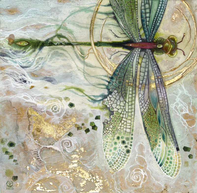 Watercolor painting by Stephanie Law - dragonfly - damselfly - insecta - Glint