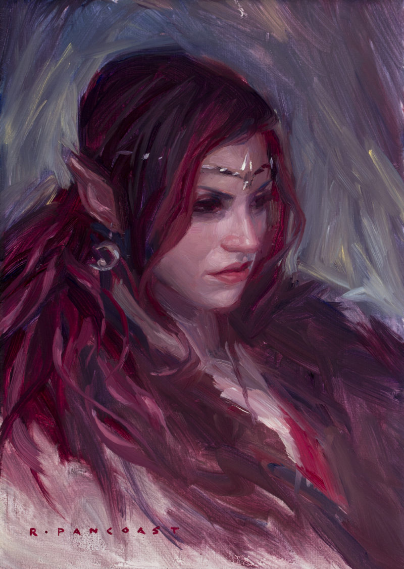 An oil painting by Ryan Pancoast of a female elf.