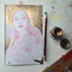 Flutter, a painting by Marc Scheff in red and gold