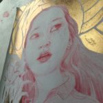 Flutter, a painting by Marc Scheff in red and gold