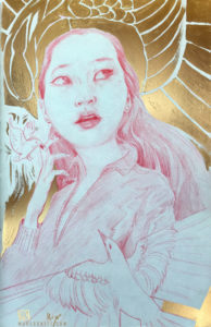 Flutter, a painting by Marc Scheff in red and gold