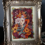 Watercolor piece by Ania Mohrbacher of a girl with flowers.