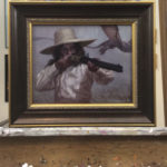 painting by Ryan Pancoast of a woman, a dragon, and a gun.