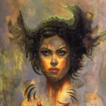 7" x 11" witch mixed media painting by Jim Pavelec