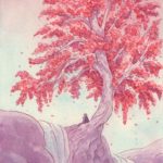 A romantic couple sitting under a tree.