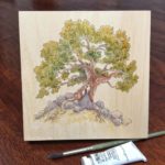 White Hart watercolor on wood by Naomi VanDoren