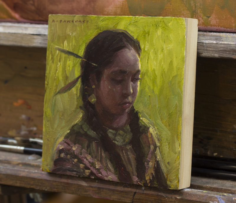 A painting of a native american child by Ryan Pancoast