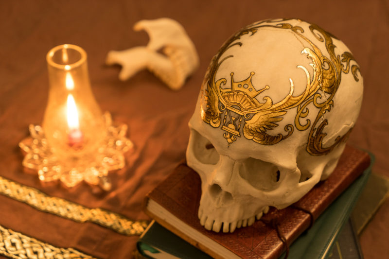 A gilded skull by Rhonda Libbey.