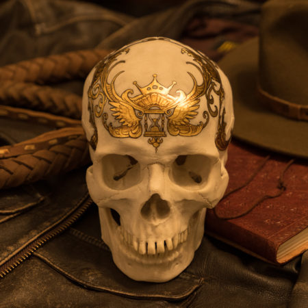 A gilded skull by Rhonda Libbey.