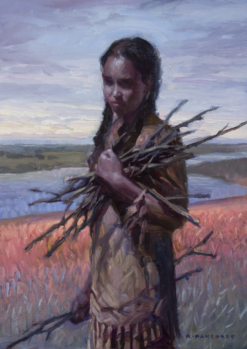 A painting by Ryan Pancoast of a native american girl