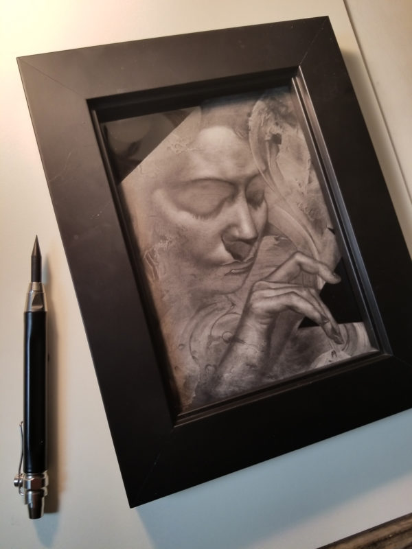 Nephthys graphite and pencil and acrylic painting