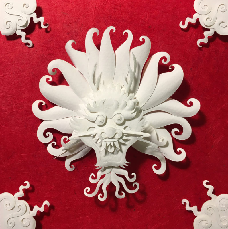 "Dragon Medallion" paper sculpture by Tiffany Budzisz