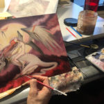 painting in progress, original drawing can be seen at the top