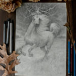 Drawing of an unicorn with lightning through his horn