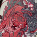 Closeup of the details in 'Her Stripes' painting