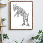 Mockup of the Capering Forest in a wood frame on a wall with plants