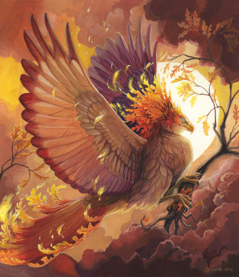 Painting - Phoenix of the Oaks - Original Gouache Fantasy Painting