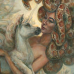 Close up of Medusa an the white unicorn