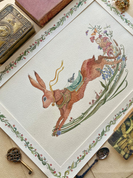 watercolor animal (hare) vintage art for sale by Sucharita Suri