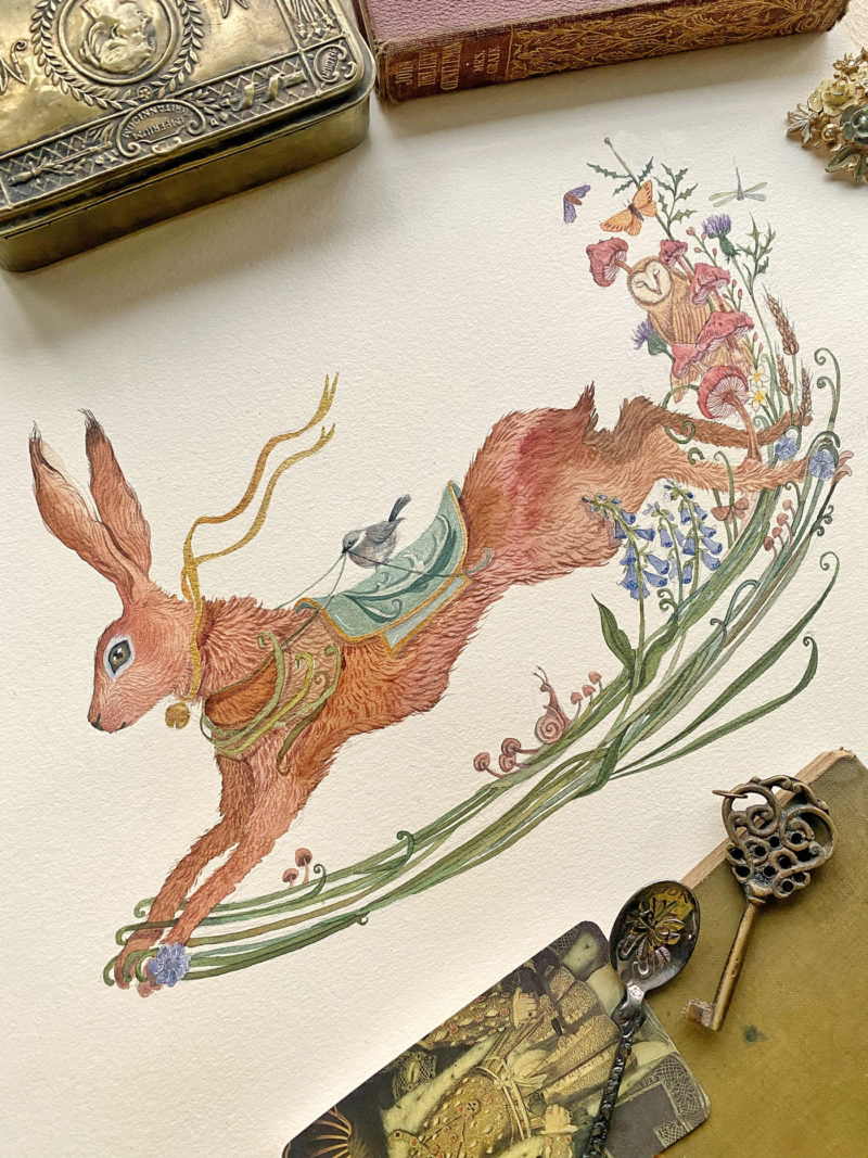 watercolor animal (hare)vintage art for sale by Sucharita Suri