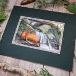 orange dragon and waterfall with logs