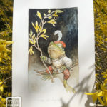 Omar Rayyan watercolor, Frog with Forsythia