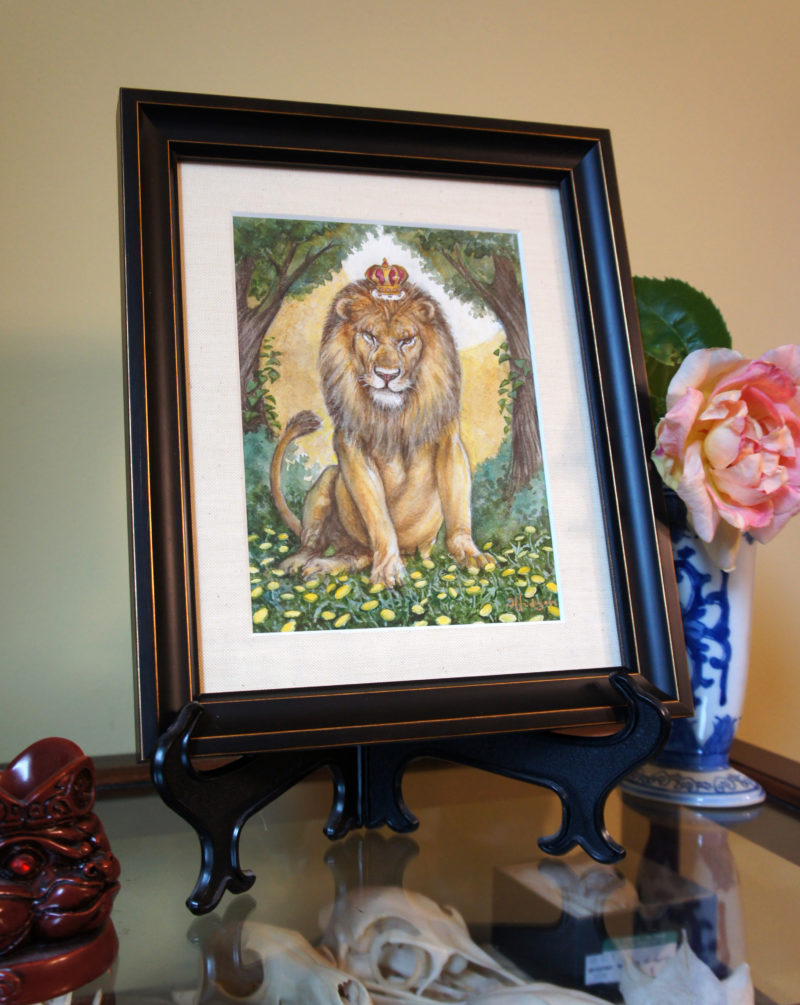 Dandiest of Lions, framed, with tchotchkes