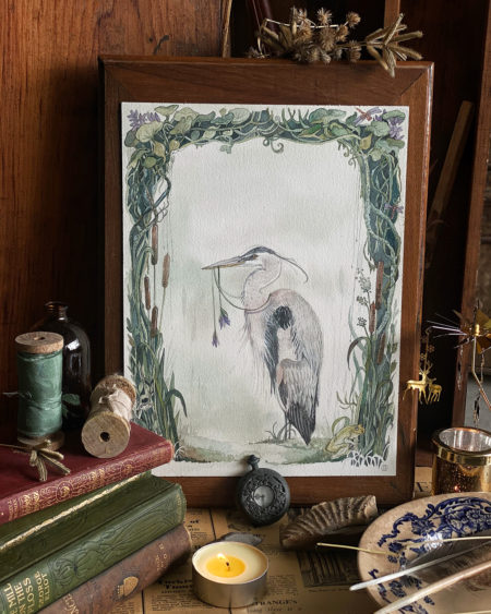 Watercolor heron bird by Sucharita Suri