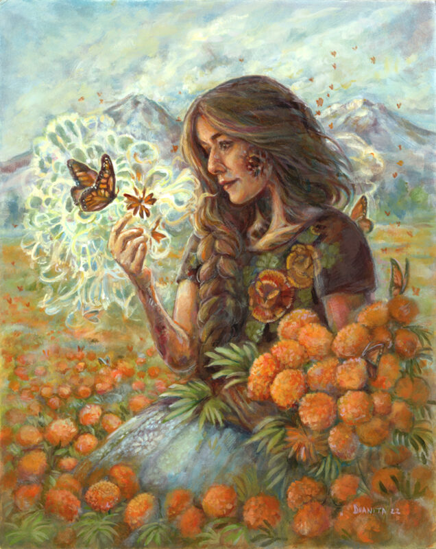 Oil painting inspired in Day of the Dead