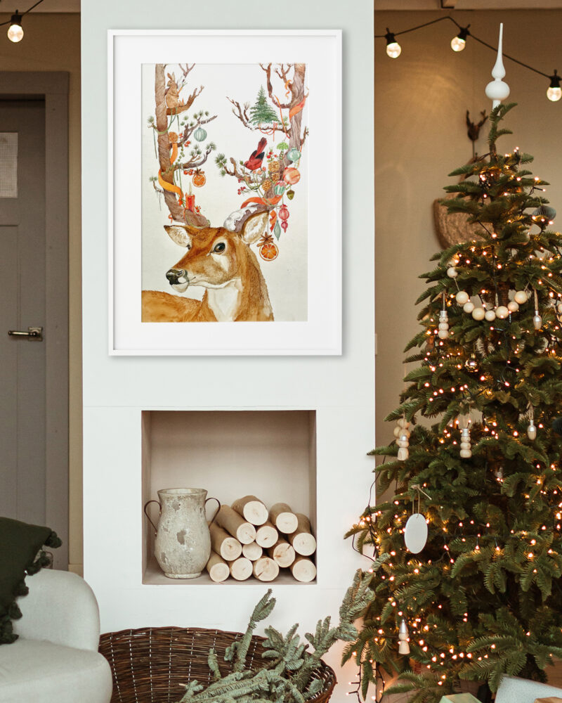 Watercolor Christmas Deer