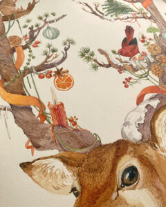 Watercolor Christmas Deer