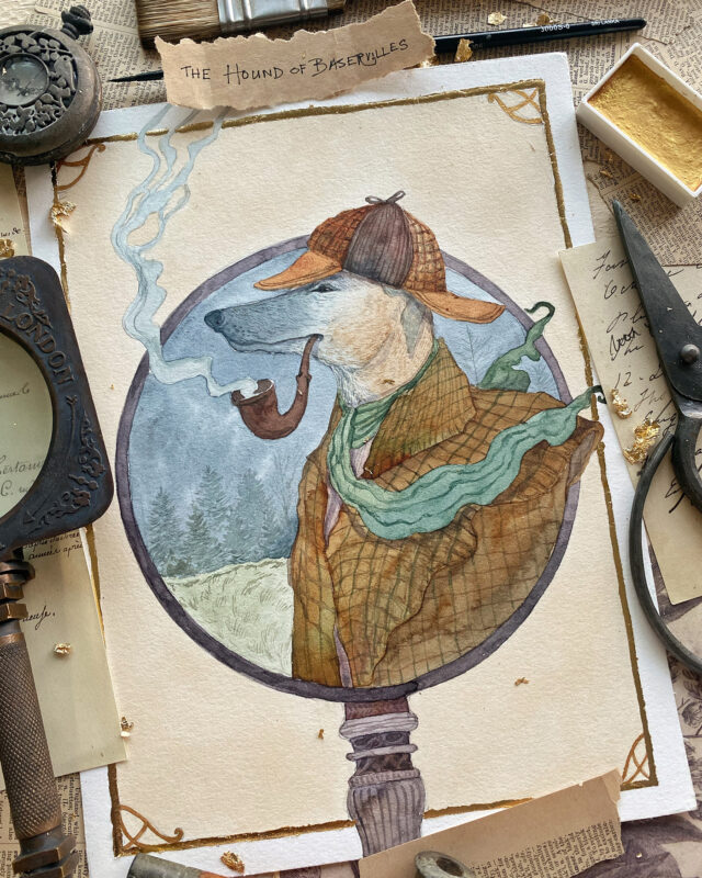 Watercolor Sherlock Hound of Baskervilles