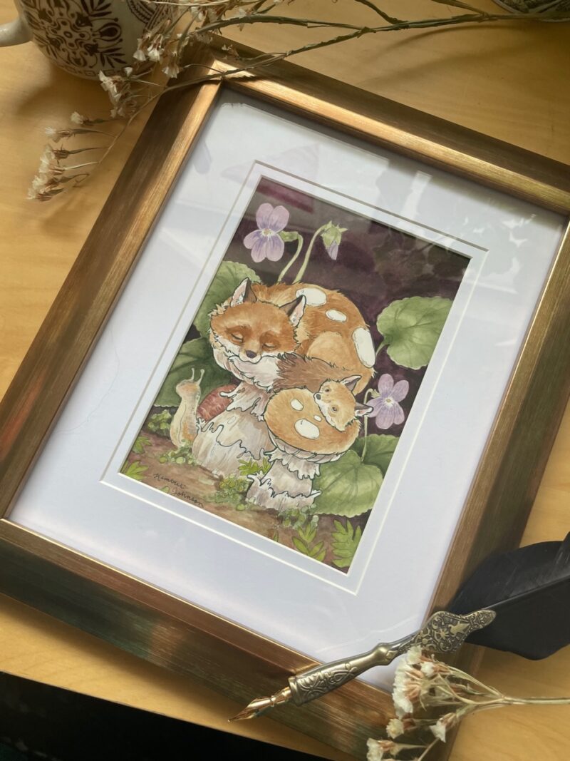 Mushroom Foxes framed