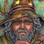 Wizard, watercolor, colored pencils and acrylic magical fantasy art illustration by Christine Karron