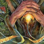 Wizard, watercolor, colored pencils and acrylic magical fantasy art illustration by Christine Karron