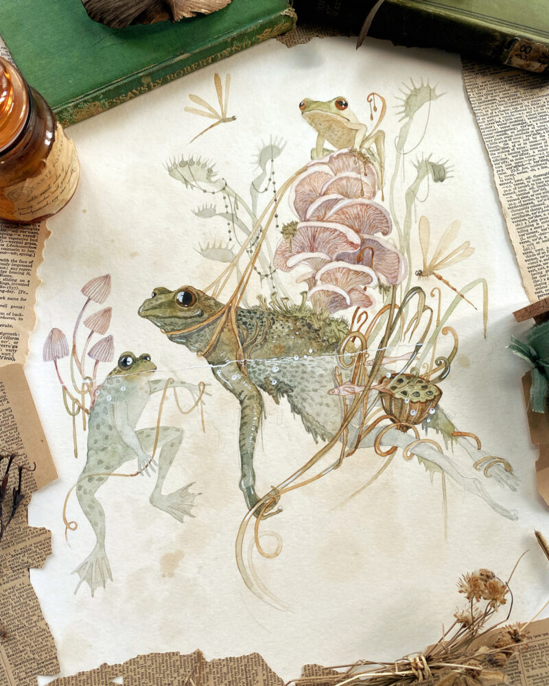 Feisty frogs Watercolor