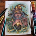 Wizard, watercolor, colored pencils and acrylic magical fantasy art illustration by Christine Karron