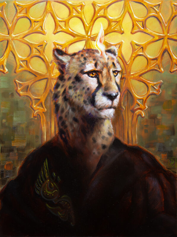 "Saint Guépard" An oil painting by Dan Cohen