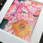 Watercolor painting of a peony bouquet