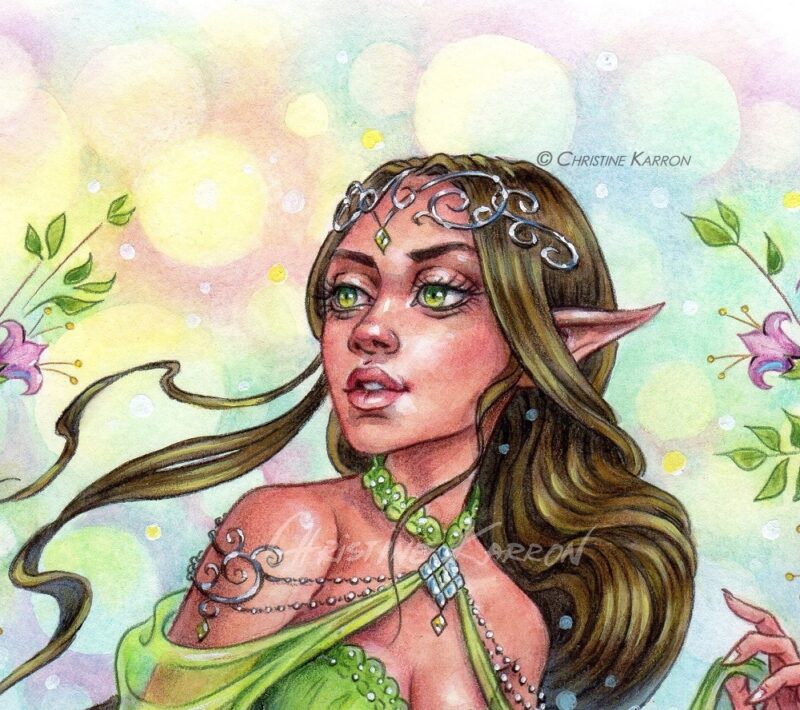 Dragonling, detail 1, watercolor and colored pencils by Christine Karron