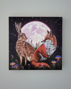 Hanging View of Fox and Hare Painting