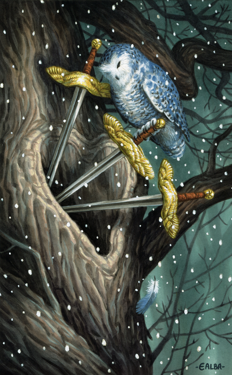 "Tarot of the Owls - Three of Swords" by Elisabeth Alba