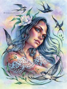 Gone With The Swallows by Christine Karron watercolor colored pencils illustration